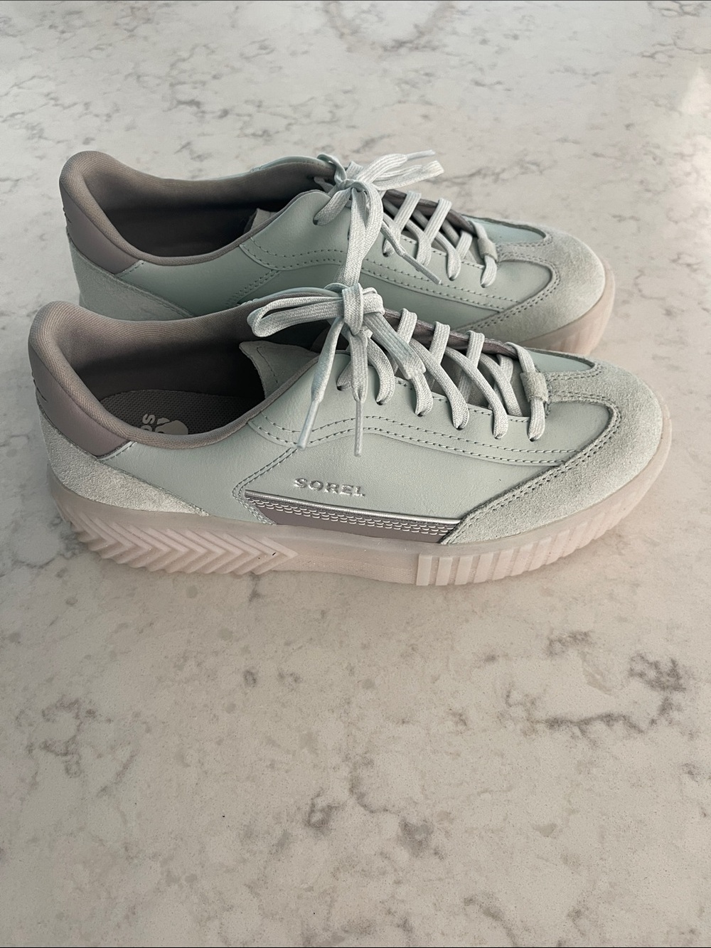 Sorel Women's Sea foam Green and Silver Sneakers